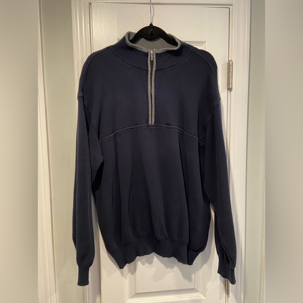 Greg Norman Size L Navy Blue Quarter Zip Mock Neck Cotton Pullover Sweater